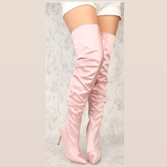 Blush Pink Satin Thigh High Boots Cape Robbin - Picture 12 of 12